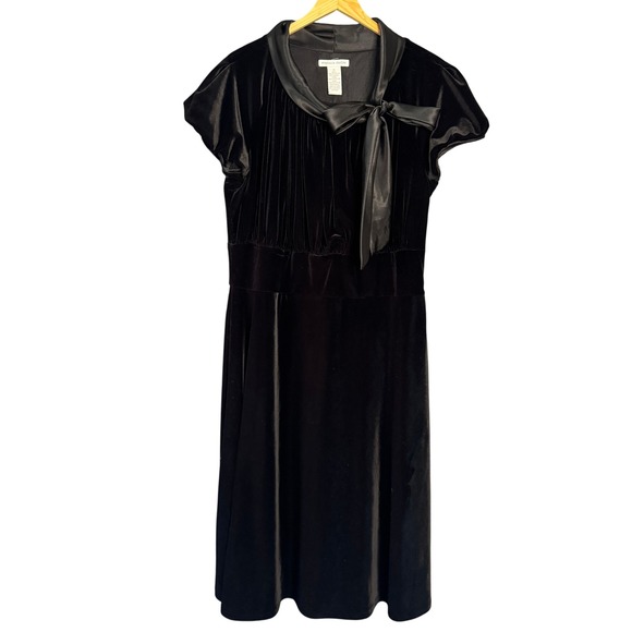 Stephanie Charles Black Velvet Dress Womens 10 Satin Bow Tie Midi Evening Party - Picture 1 of 9